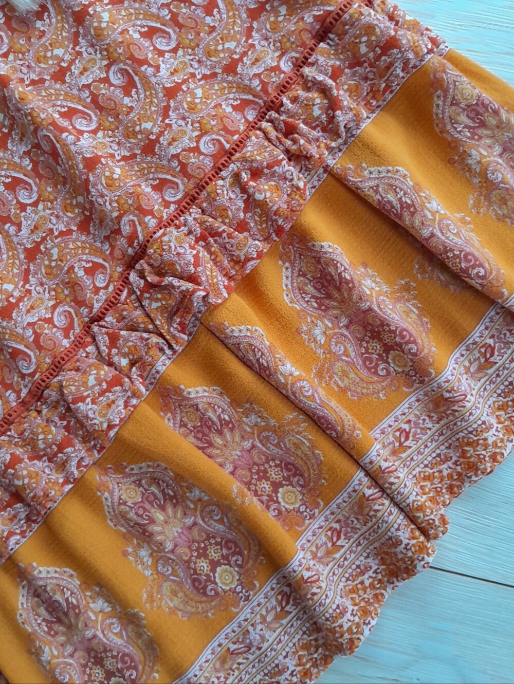 Cynthia Rowley Boho Paislay Maxi Skirt Orange Tassel Tie - Picture 13 of 15